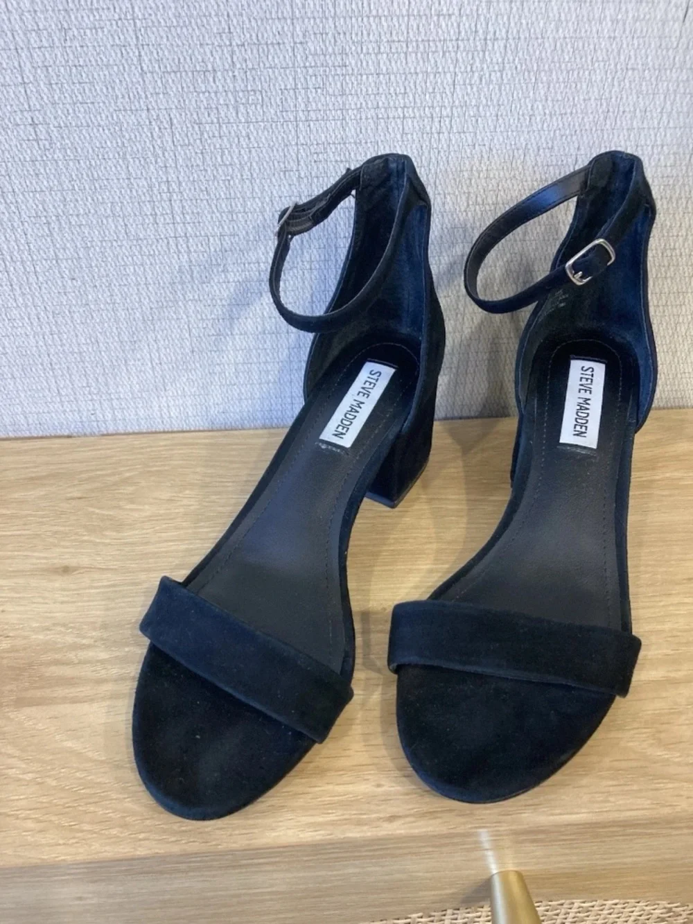 Steve Madden Black Suede Ankle-Strap Block Heels